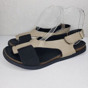 Lili Mill Made In Italy Womens Sandals Leather Ankle T-Strap Taupe Size 40 EU